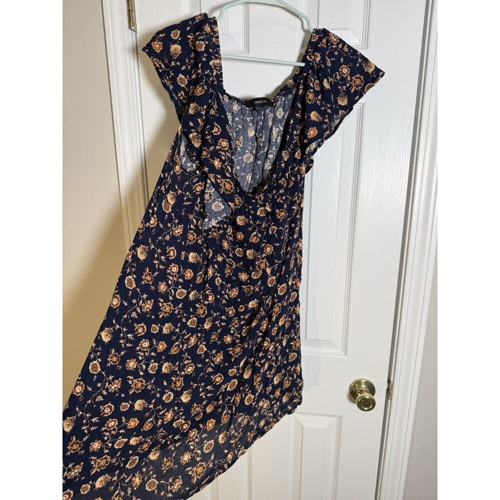 Forever 21+ Plus Size 2X Navy Floral Off Shoulder Ruffle High Low Dress Boho - Picture 3 of 12
